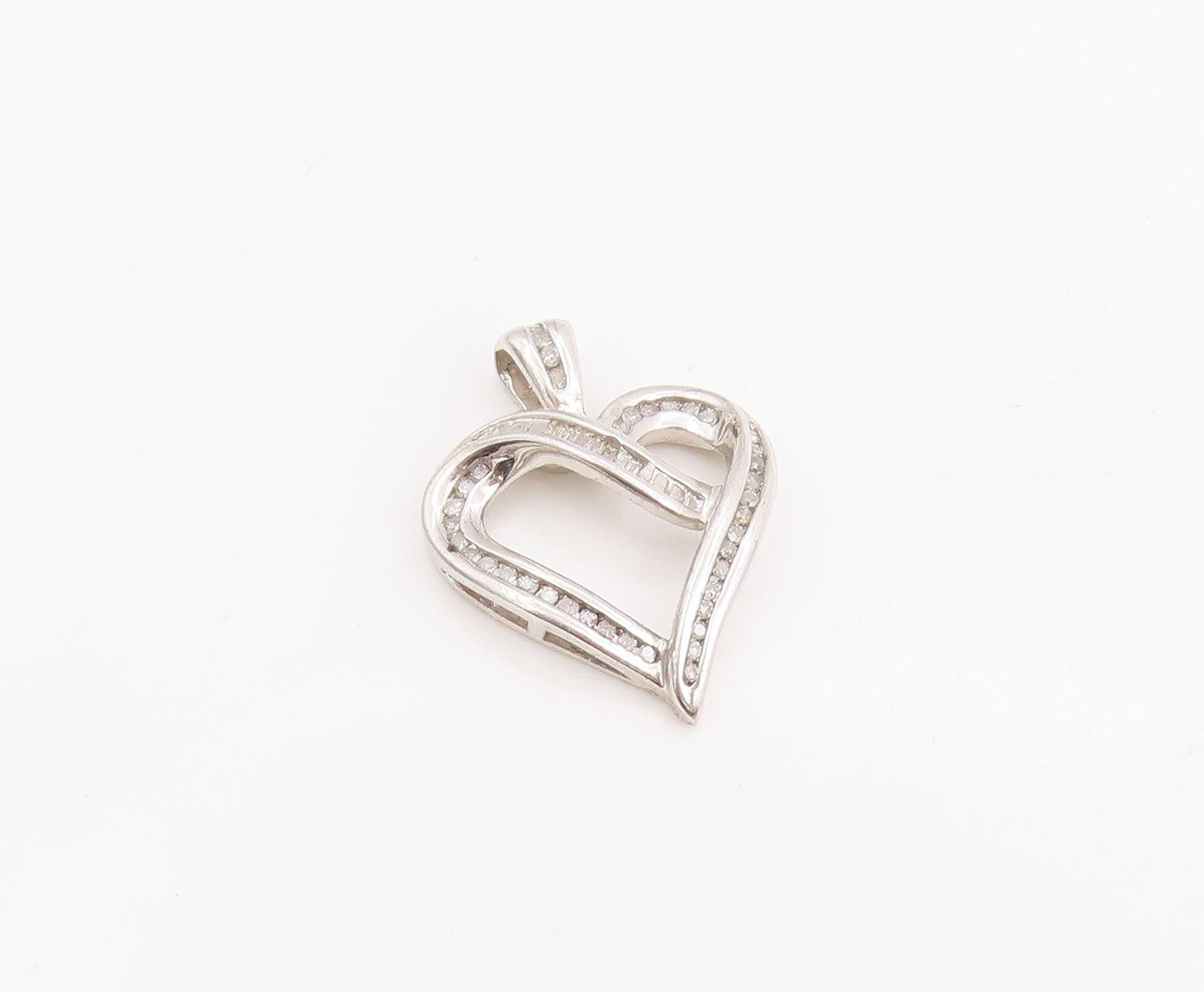925 Sterling Silver Vintage Pendant Real Diamonds Open Love Heart Charm  PT25218