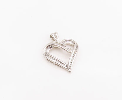 925 Sterling Silver Vintage Pendant Real Diamonds Open Love Heart Charm  PT25218