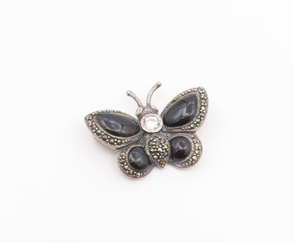 925 Silver  Vintage Cubic Zirconia & Multi Stone Butterfly Brooch Pin  BP9644