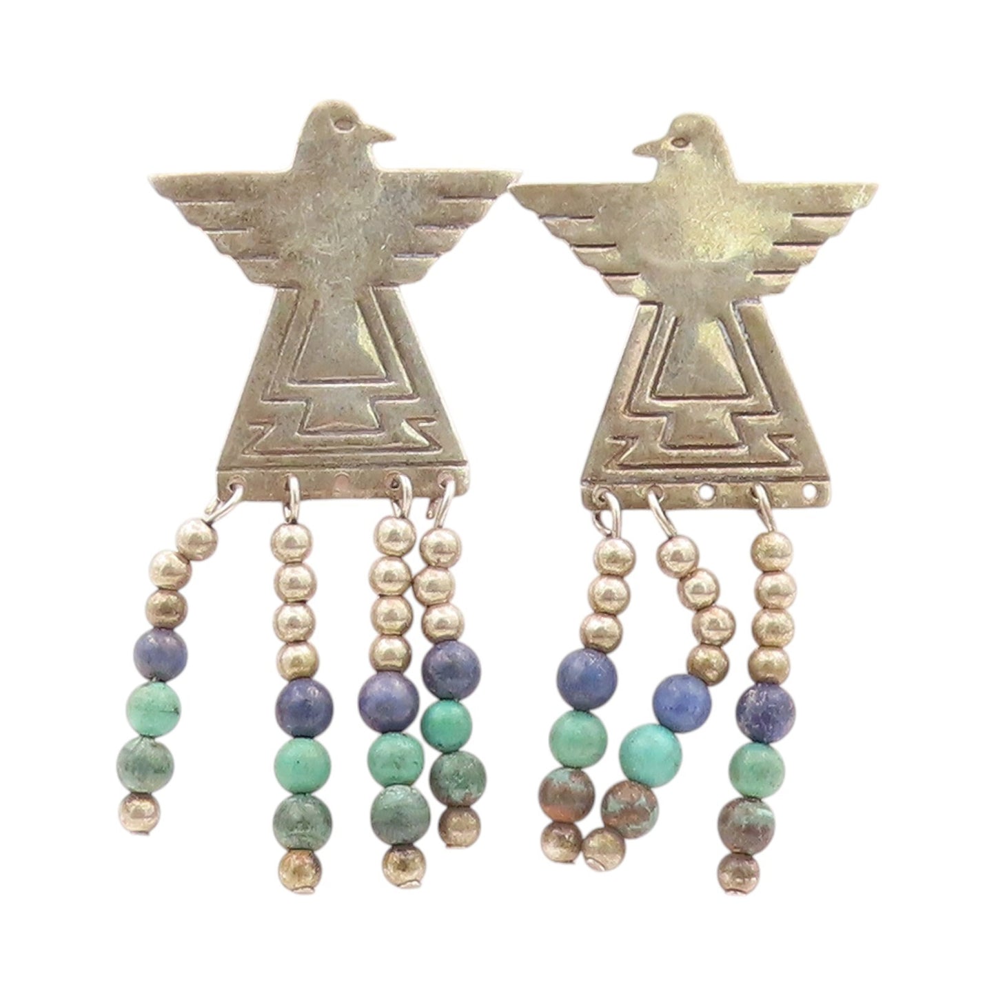 925 Sterling Silver Vintage Earrings CAROLYN POLLACK Bird Dangling Gems  EG13338