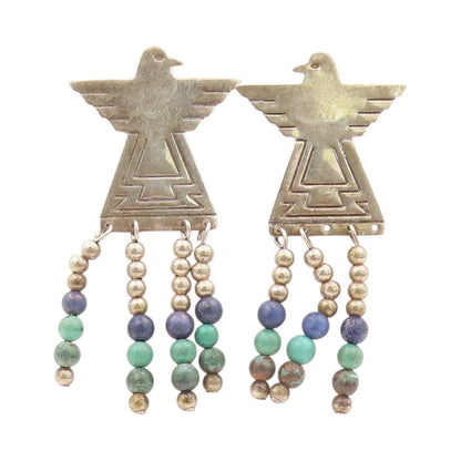 925 Sterling Silver Vintage Earrings CAROLYN POLLACK Bird Dangling Gems  EG13338