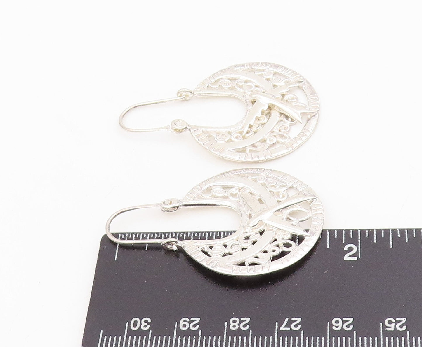 925 Sterling Silver Vintage Earrings Intricate Openwork Dove Bird Drop  EG13906