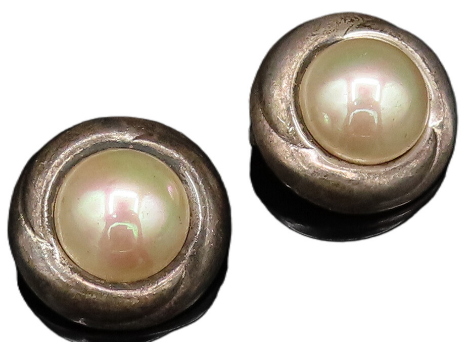 BARRA 925 Silver  Vintage Minimal Freshwater Pearl Clip Back Earrings  EG12232