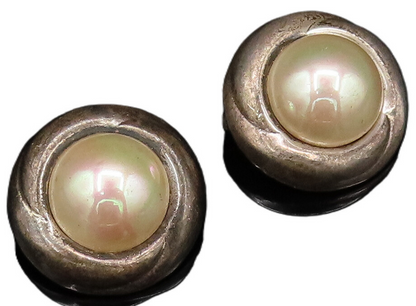 BARRA 925 Silver  Vintage Minimal Freshwater Pearl Clip Back Earrings  EG12232