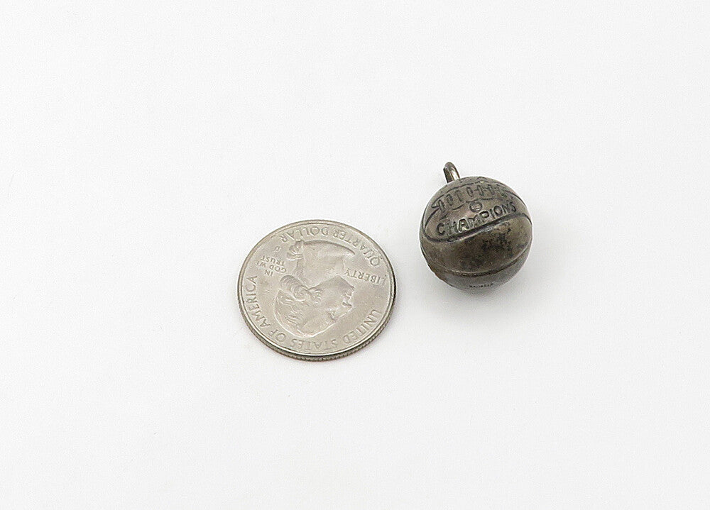 925 Sterling Silver  Vintage Antique Basketball Sports Motif Pendant  PT17220