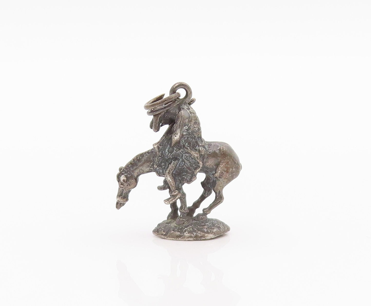 925 Sterling Silver Vintage Pendant Dark Tone Wounded Solder On Horse  PT23930