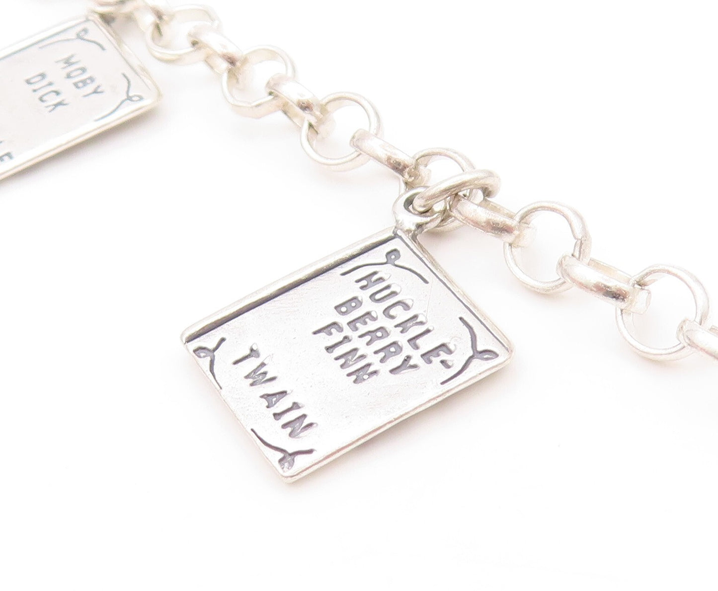 925 Sterling Silver Vintage Bracelet Book Lover Dangling Carved Books  BT11131
