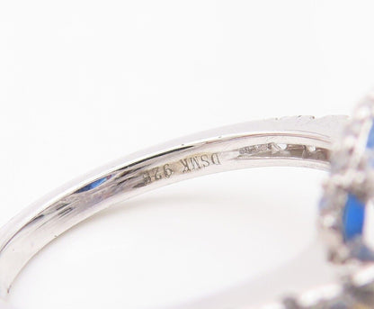 925 Sterling Silver Vintage Ring Round Cut Sapphire Halo Topaz Sz 7  RG30267