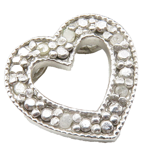 925 Sterling Silver  Genuine Diamonds Petite Open Love Heart Pendant  PT10273