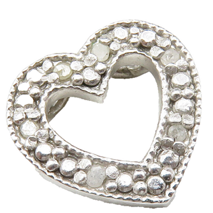 925 Sterling Silver  Genuine Diamonds Petite Open Love Heart Pendant  PT10273