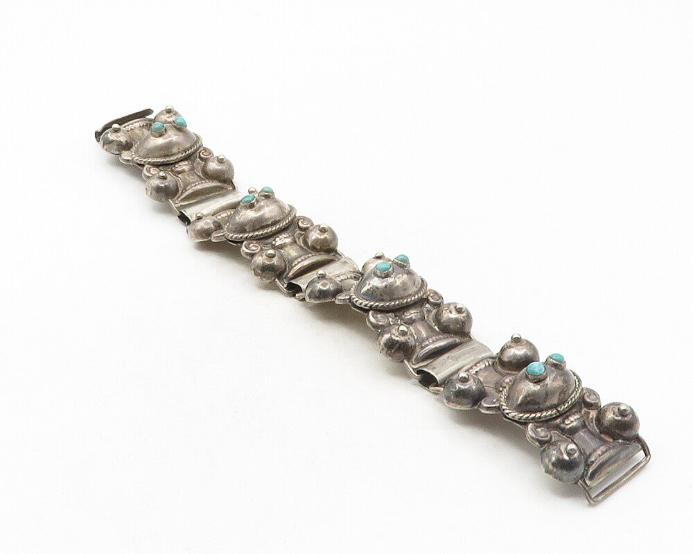 MEXICO 925 Silver  Vintage Antique Turquoise Twist Chain Bracelet  BT4174