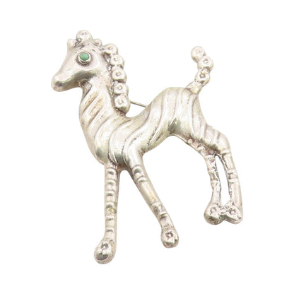 925 Sterling Silver Vintage Brooch MEXICO Antique Turquoise Eyed Horse  BP12015