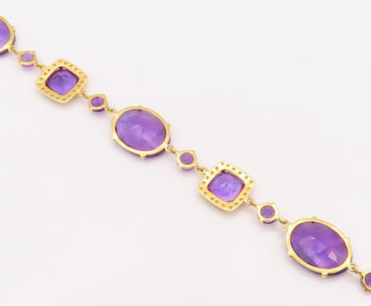 925 Sterling Silver Vintage Bracelet Gold Plated Diamonds & Amethyst  BT10842