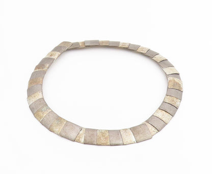 925 Sterling Silver Vintage Necklace Classic Geometric Panel Link Choker  NE4882