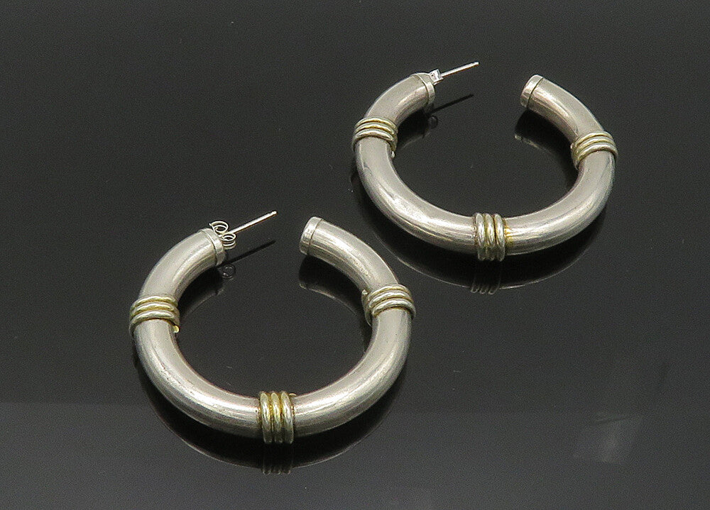 925 Sterling Silver  Vintage Wrapped Detail Hollow JHoop Earrings  EG10376
