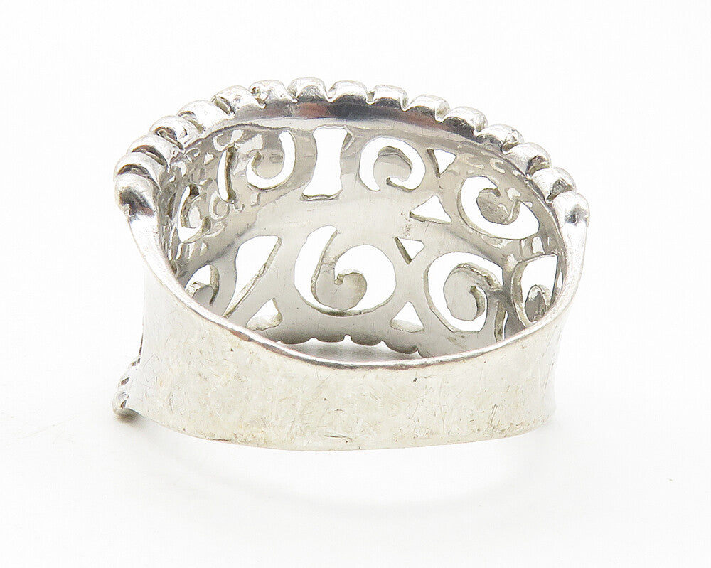 925 Sterling Silver  Shiny Swirl Cutout Fluted Trim Band Ring Sz 7  RG11802
