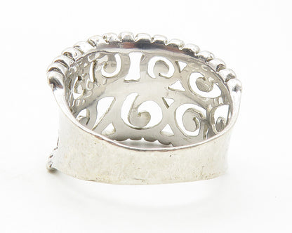 925 Sterling Silver  Shiny Swirl Cutout Fluted Trim Band Ring Sz 7  RG11802
