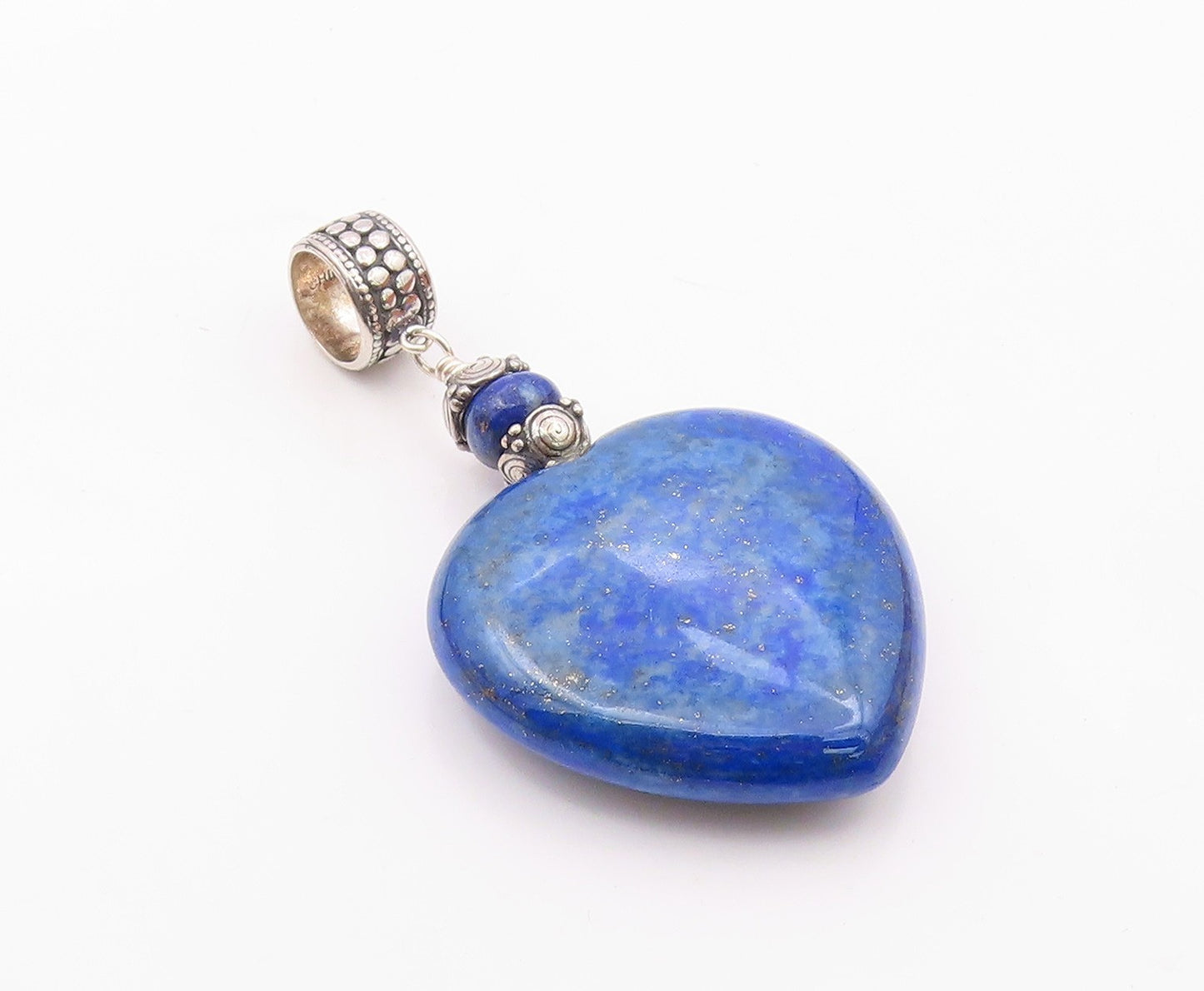 925 Sterling Silver  Vintage Lapis Lazuli Love Heart Smooth Pendant  PT19186
