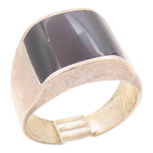 925 Sterling Silver Vintage Ring MEXICO Black Onyx Inlay Band  Sz 11.5  RG35882