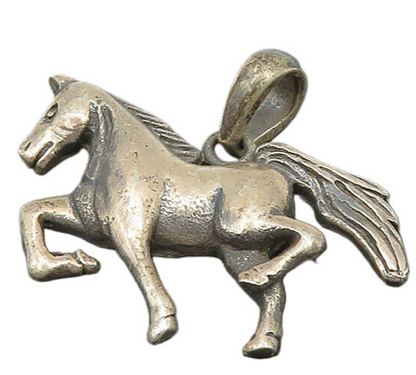 925 Sterling Silver  Vintage Petite Dark Tone Galloping Horse Pendant  PT15503