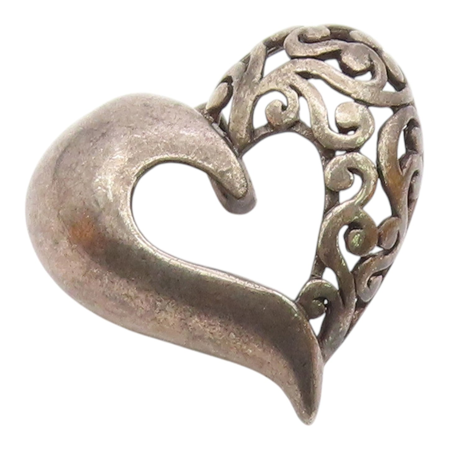 925 Sterling Silver  Vintage Dark Tone Open Swirl Love Heart Pendant  PT18445