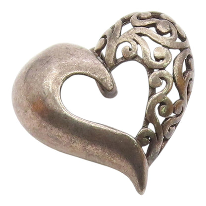 925 Sterling Silver  Vintage Dark Tone Open Swirl Love Heart Pendant  PT18445