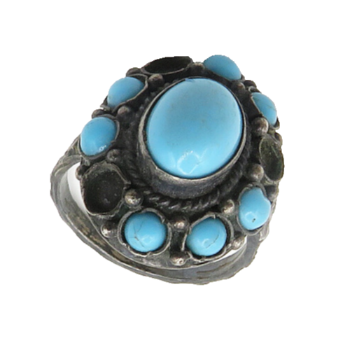 925 Sterling Silver  Vintage Antique Turquoise Cocktail Ring Sz 5  RG19329