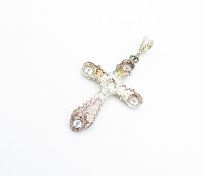 925 Sterling Silver Vintage Cubic Zirconia Religious Cross Pendant PT5199