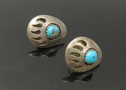 NAVAJO 925 Sterling Silver  Vintage Turquoise Bear Claw Drop Earrings  EG11012