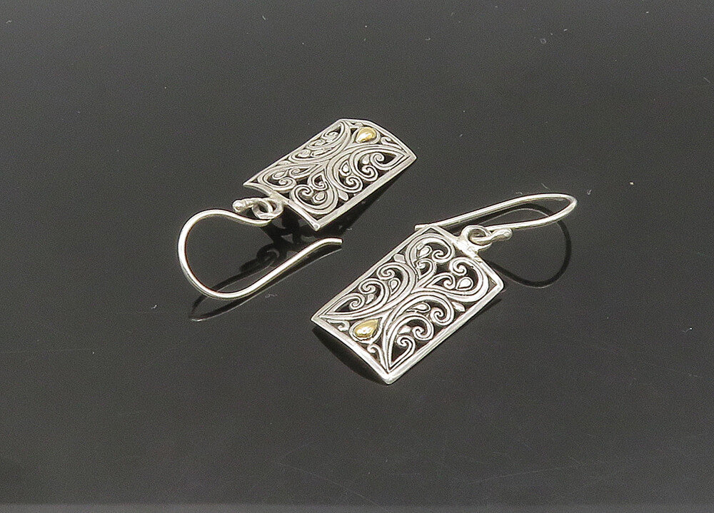 925 Silver & 18K GOLD  Vintage Shiny Two Tone Swirl Dangle Earrings  EG10488