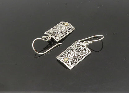 925 Silver & 18K GOLD  Vintage Shiny Two Tone Swirl Dangle Earrings  EG10488