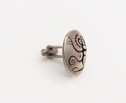 TAXCO MEXICO 925 Silver  Vintage Carved Figures Button Like Cuff Links  TR3523