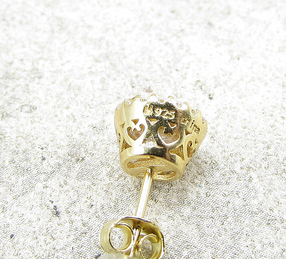 Gold Over 925 Sterling Silver White Cubic Zirconia Stud Earrings EG1049