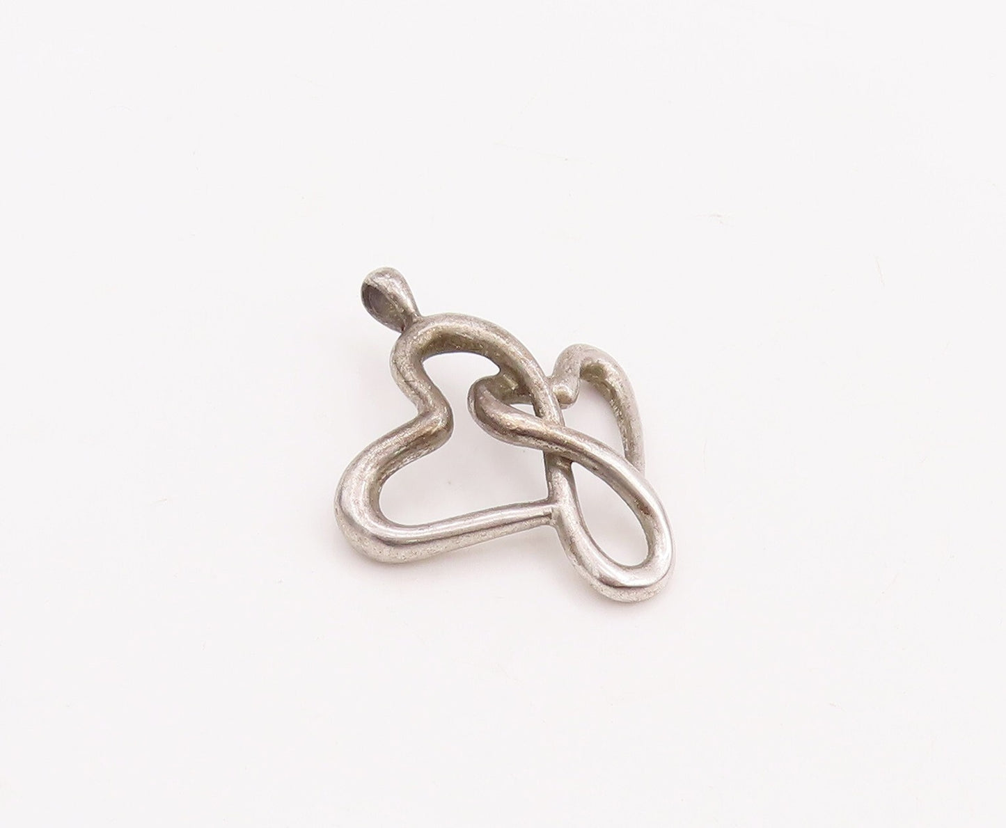 925 Sterling Silver Vintage Pendant Modernist Cutout Swirled Hearts  PT23374