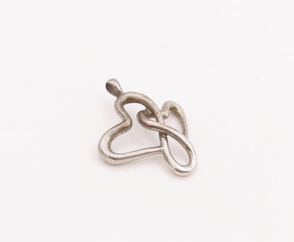 925 Sterling Silver Vintage Pendant Modernist Cutout Swirled Hearts  PT23374