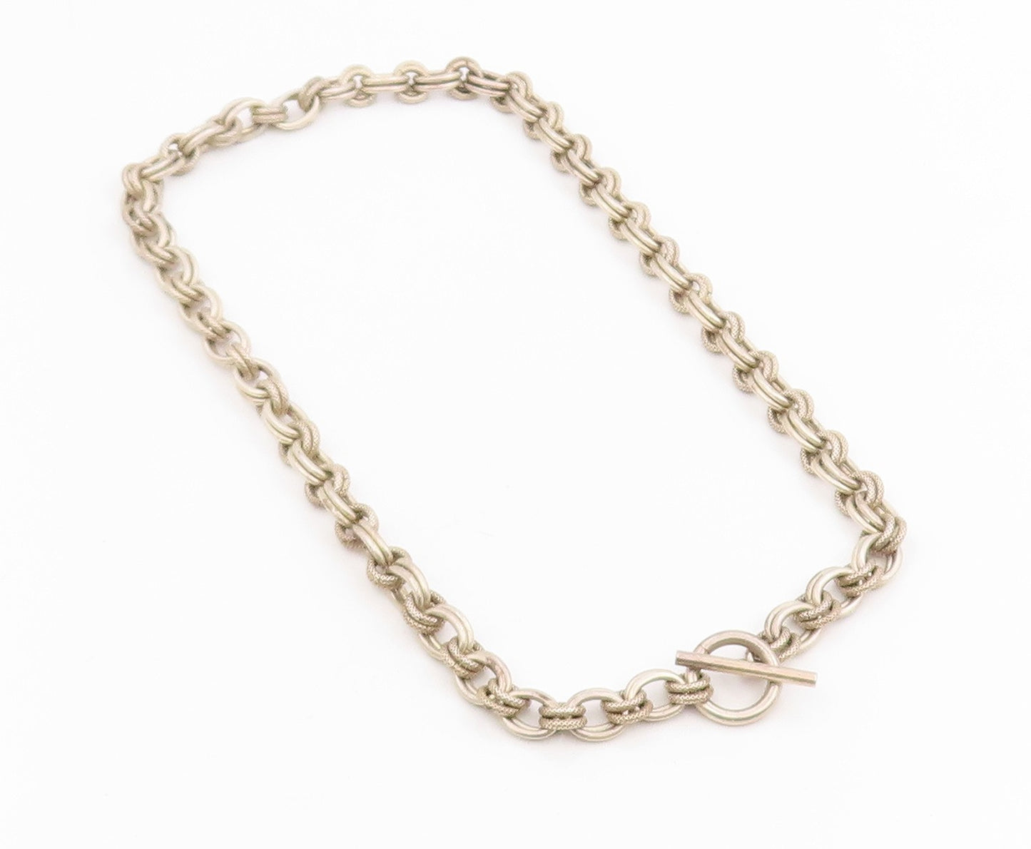 925 Sterling Silver Vintage Necklace Double Circle Toggle Clasp Chain  NE4736