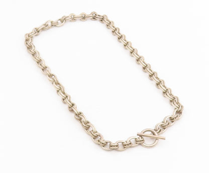925 Sterling Silver Vintage Necklace Double Circle Toggle Clasp Chain  NE4736