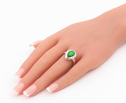 925 Sterling Silver Vintage Ring Teardrop Ammolite Statement Band  Sz 8  RG36427