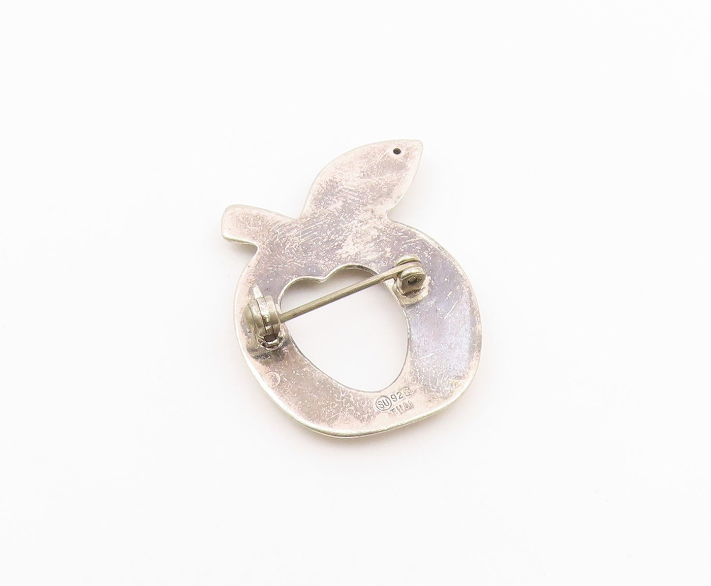 925 Sterling Silver  Vintage Sculpted Bitten Apple Brooch Pin  BP9689