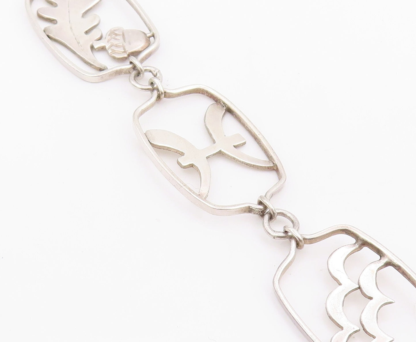 925 Sterling Silver Vintage Necklace ROGER NICHOLS Objects Cutout Chain NE4445