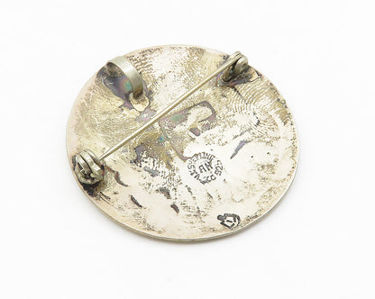 AH MEXICO 925 Silver  Vintage Inlaid Abalone Shell Pattern Brooch Pin  BP4289