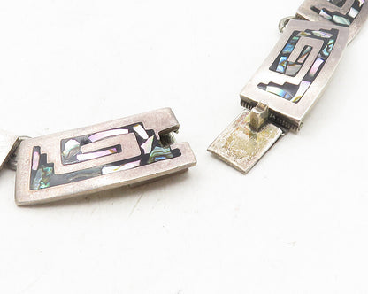 MEXICO 925 Sterling Silver  Vintage Abalone Greek Key Chain Necklace  NE1969