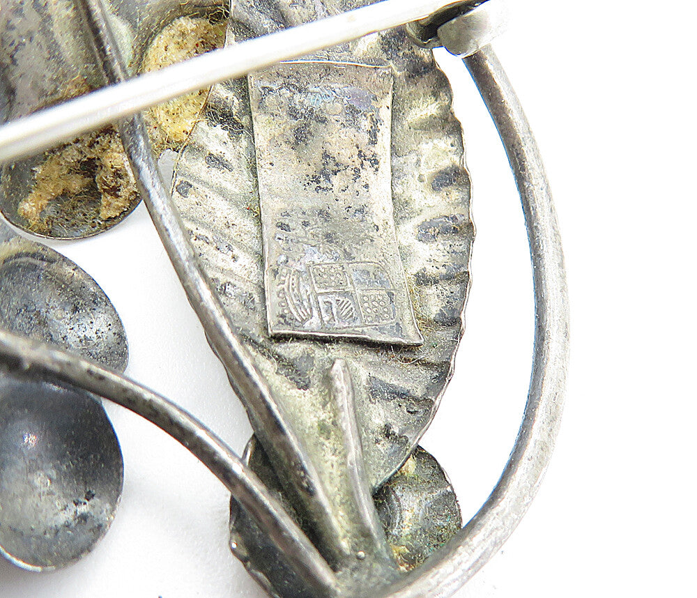 925 Sterling Silver  Vintage Antique Oxidized Flower Bunch Brooch Pin  BP1626
