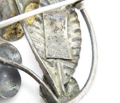 925 Sterling Silver  Vintage Antique Oxidized Flower Bunch Brooch Pin  BP1626
