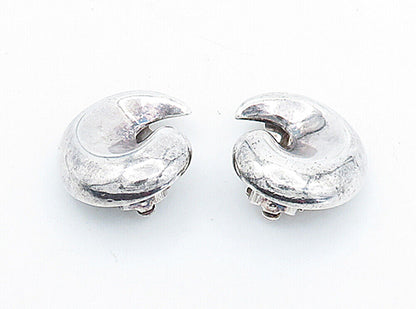 925 Sterling Silver  Vintage Shiny Hollow Swirl Non Pierce Earrings  EG2735