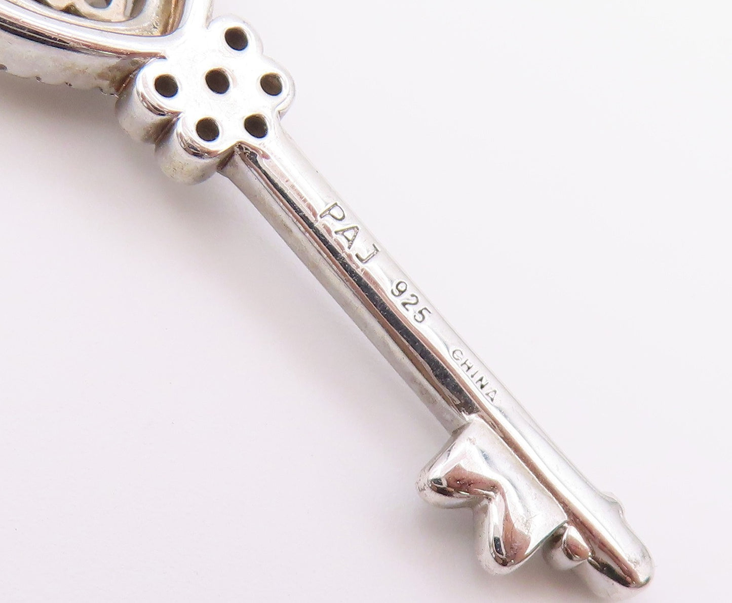 925 Sterling Silver Vintage Pendant PAJ CZ Pave Love Heart Key Charm  PT26430