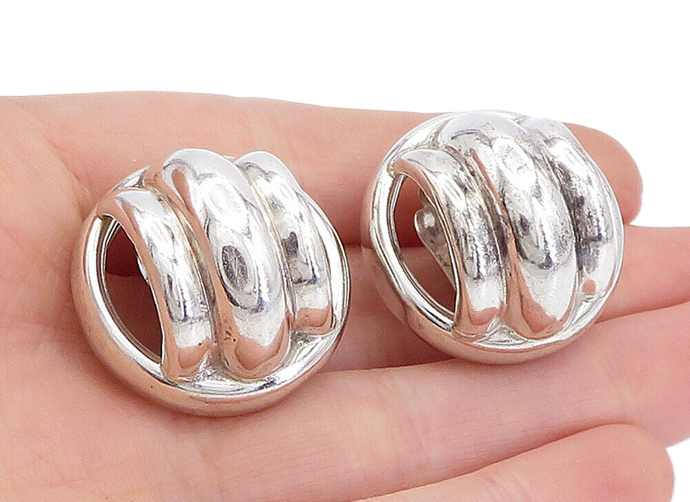 925 Sterling Silver  Vintage Polished Fluted Dome Non Pierce Earrings  EG2417