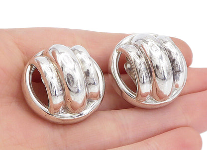 925 Sterling Silver  Vintage Polished Fluted Dome Non Pierce Earrings  EG2417