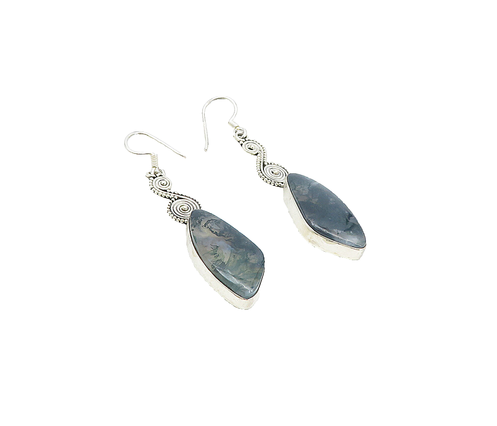 925 Sterling Silver  Vintage Quartz Shiny Spiral Swirl Drop Earrings  EG3628
