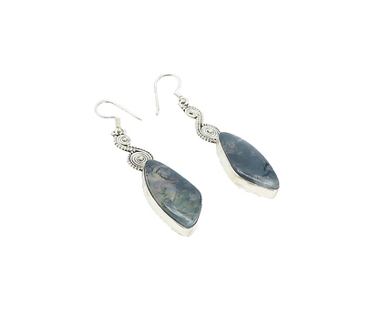 925 Sterling Silver  Vintage Quartz Shiny Spiral Swirl Drop Earrings  EG3628